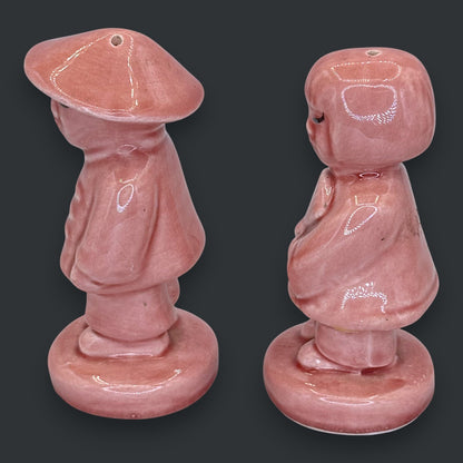 Vintage Mid-Century Asian Couple Salt & Pepper Shakers - Chinoiserie Pink Figural