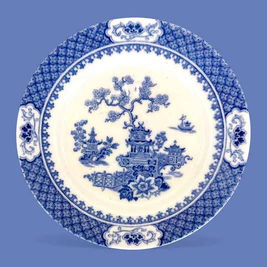 Vintage J&G Meakin Pagoda Blue and White Transferware Plate 9 Inch