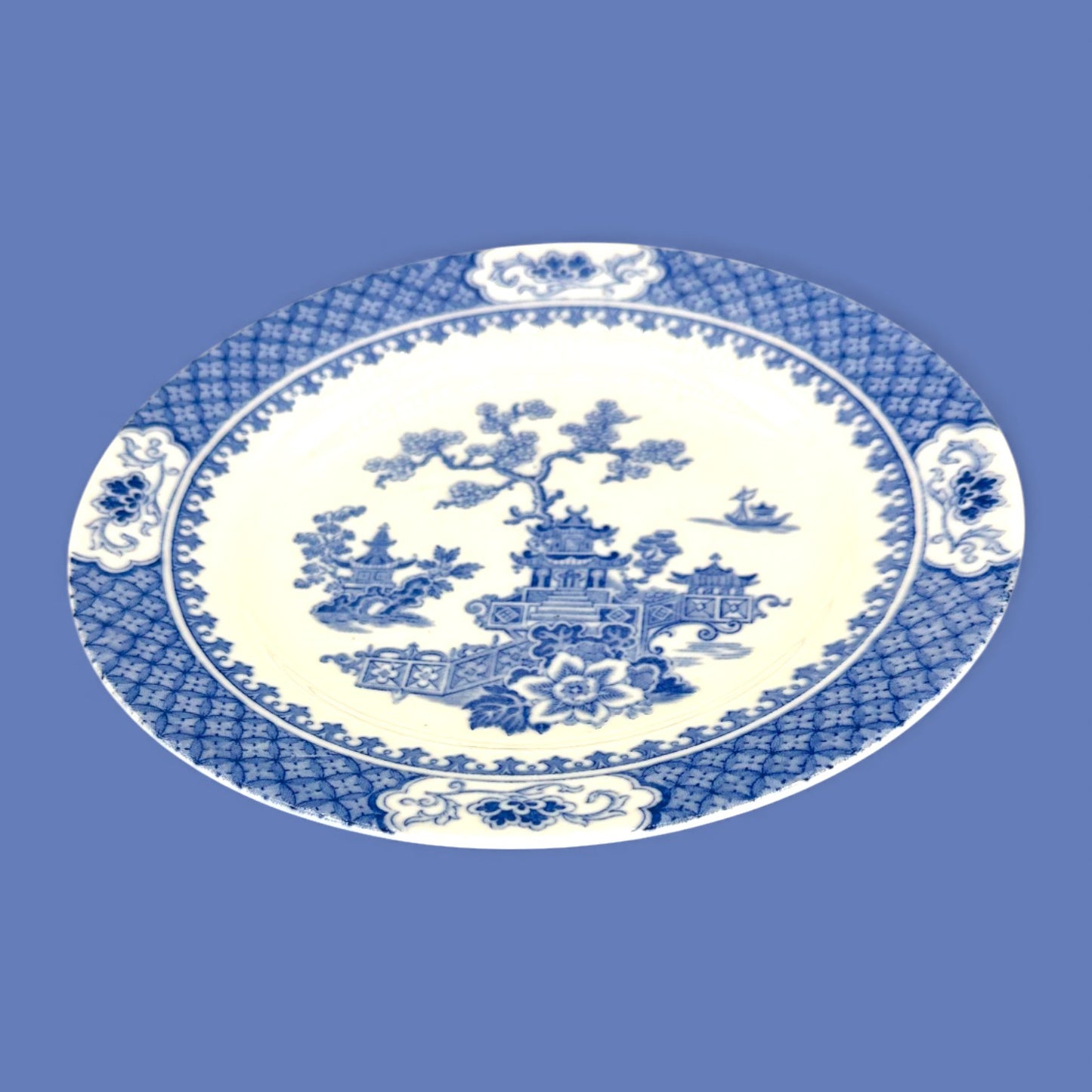 Vintage J&G Meakin Pagoda Blue and White Transferware Plate 9 Inch