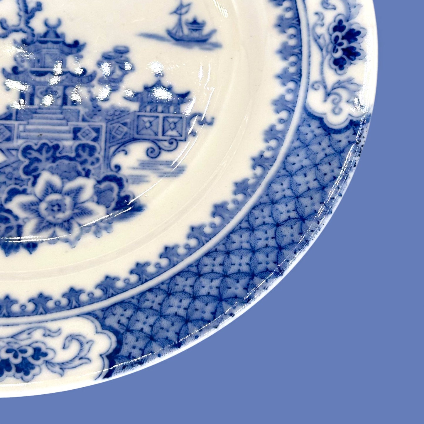 Vintage J&G Meakin Pagoda Blue and White Transferware Plate 9 Inch