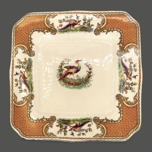 Vintage Myott Royal Crown Staffordshire Chelsea Bird Square Plate 8.5 Inch
