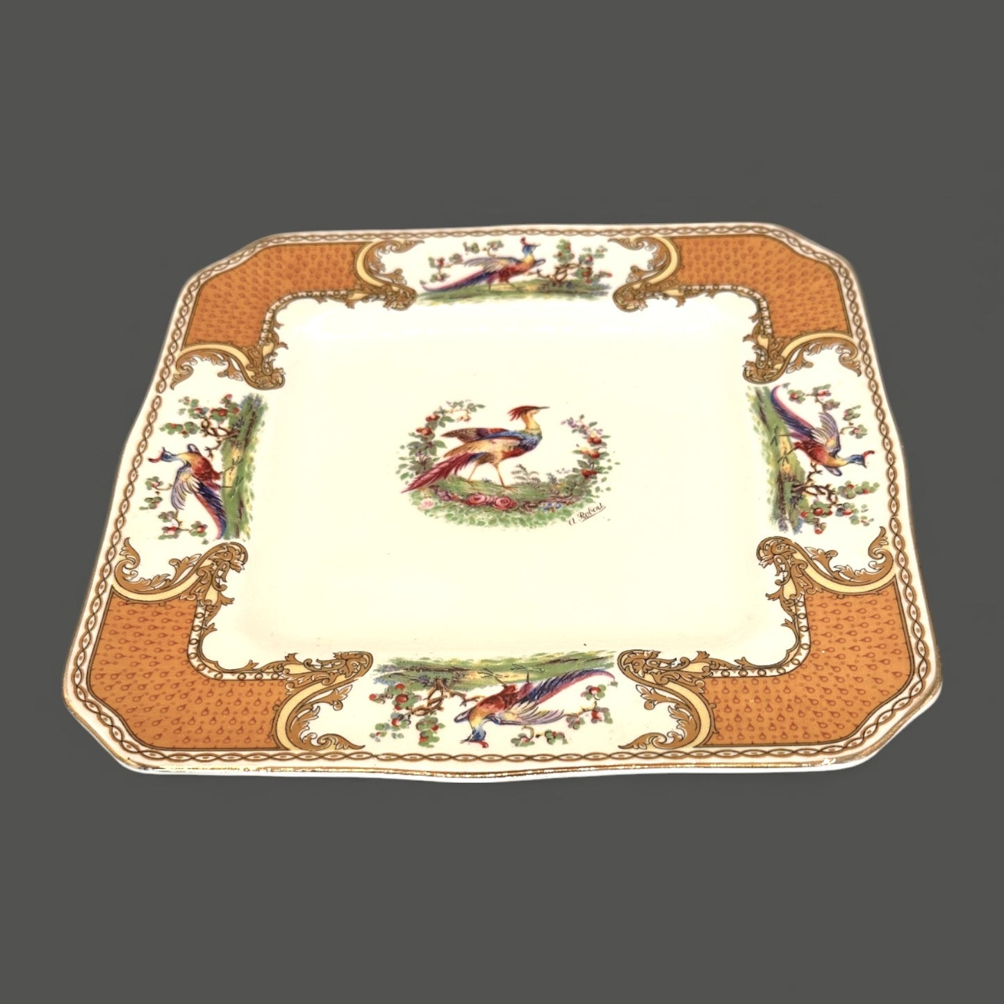 Vintage Myott Royal Crown Staffordshire Chelsea Bird Square Plate 8.5 Inch
