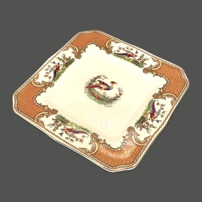 Vintage Myott Royal Crown Staffordshire Chelsea Bird Square Plate 8.5 Inch