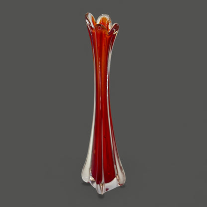 Red Murano Swung Glass Vase 12 Inch Vintage Italian Art Glass