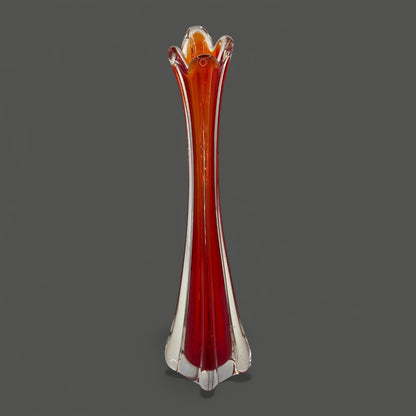 Red Murano Swung Glass Vase 12 Inch Vintage Italian Art Glass