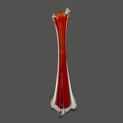 Red Murano Swung Glass Vase 12 Inch Vintage Italian Art Glass