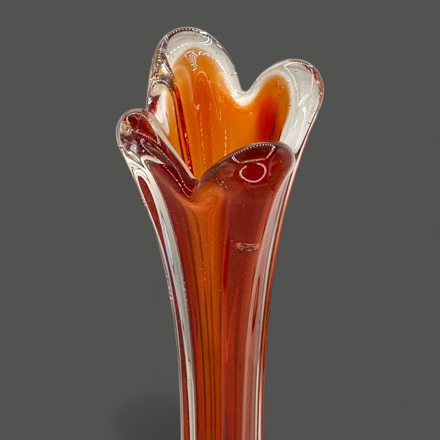 Red Murano Swung Glass Vase 12 Inch Vintage Italian Art Glass