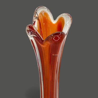 Red Murano Swung Glass Vase 12 Inch Vintage Italian Art Glass