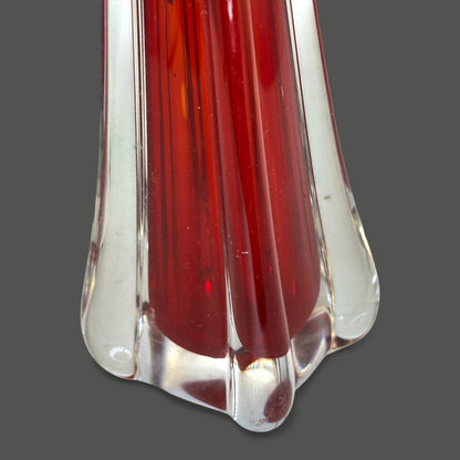Red Murano Swung Glass Vase 12 Inch Vintage Italian Art Glass
