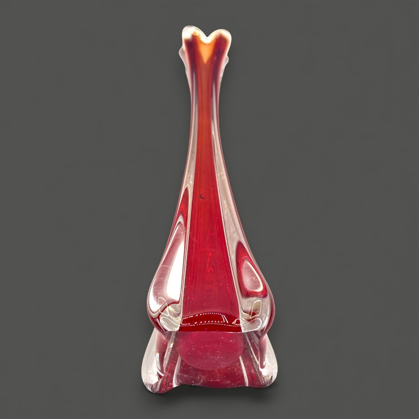 Red Murano Swung Glass Vase 12 Inch Vintage Italian Art Glass