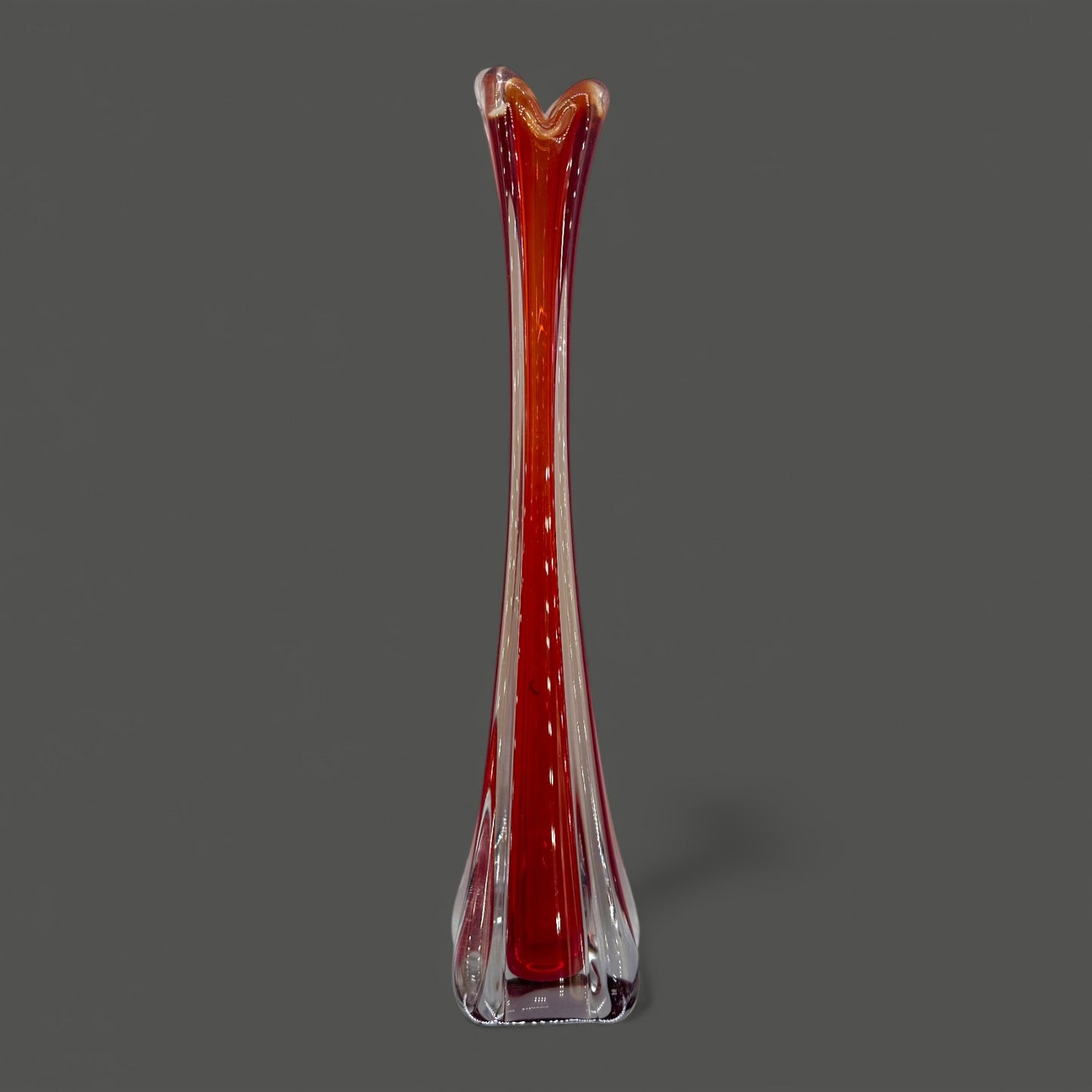 Red Murano Swung Glass Vase 12 Inch Vintage Italian Art Glass