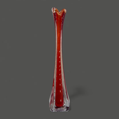 Red Murano Swung Glass Vase 12 Inch Vintage Italian Art Glass