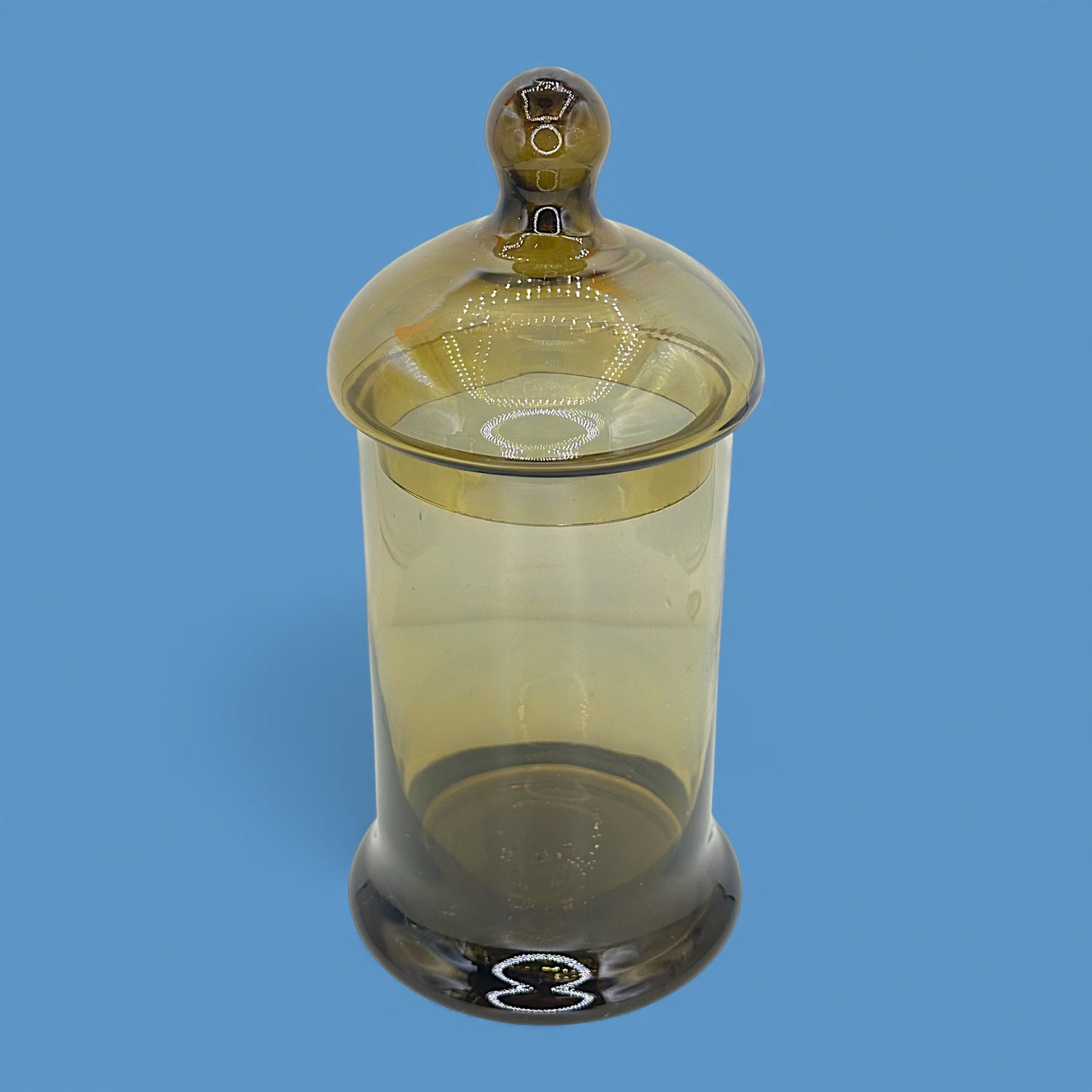 Vintage Amber Green Art Deco Apothecary Jar Handblown Glass