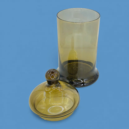 Vintage Amber Green Art Deco Apothecary Jar Handblown Glass