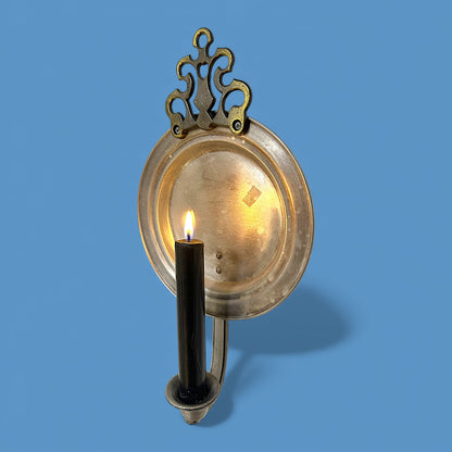 Vintage Pewter Wall Candle Sconce 11.5 Inch Reflector Backplate