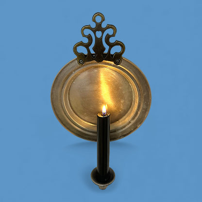 Vintage Pewter Wall Candle Sconce 11.5 Inch Reflector Backplate