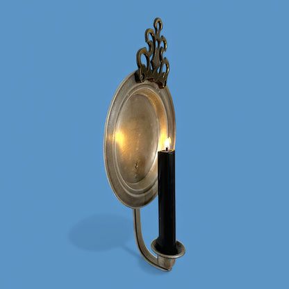 Vintage Pewter Wall Candle Sconce 11.5 Inch Reflector Backplate