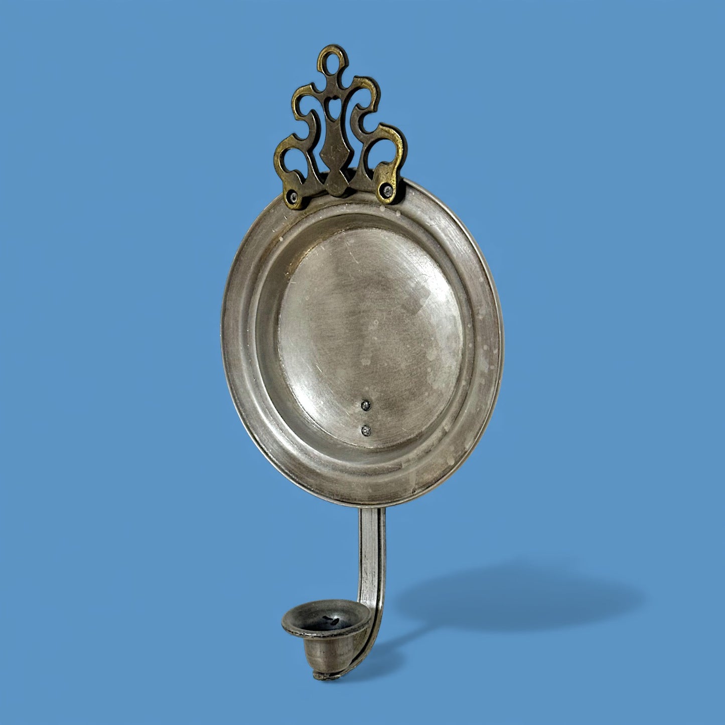 Vintage Pewter Wall Candle Sconce 11.5 Inch Reflector Backplate