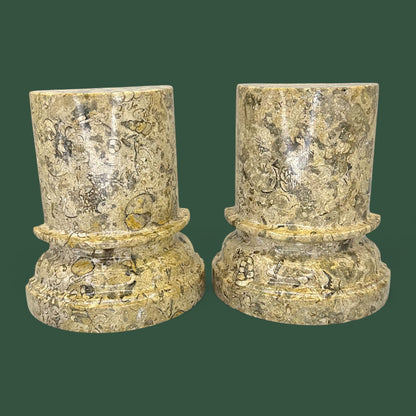 Polished Coquina Stone Fossil Bookends | Carved Natural Shell Display
