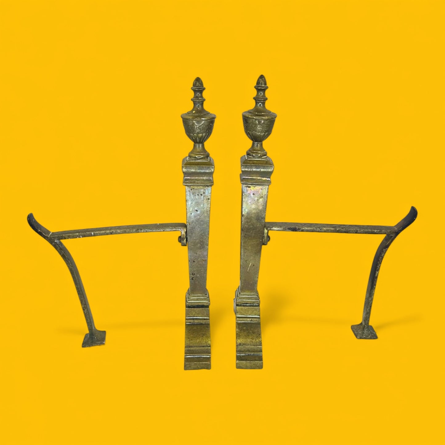 English Brass Fireplace Andirons Pair - Victorian Glamour