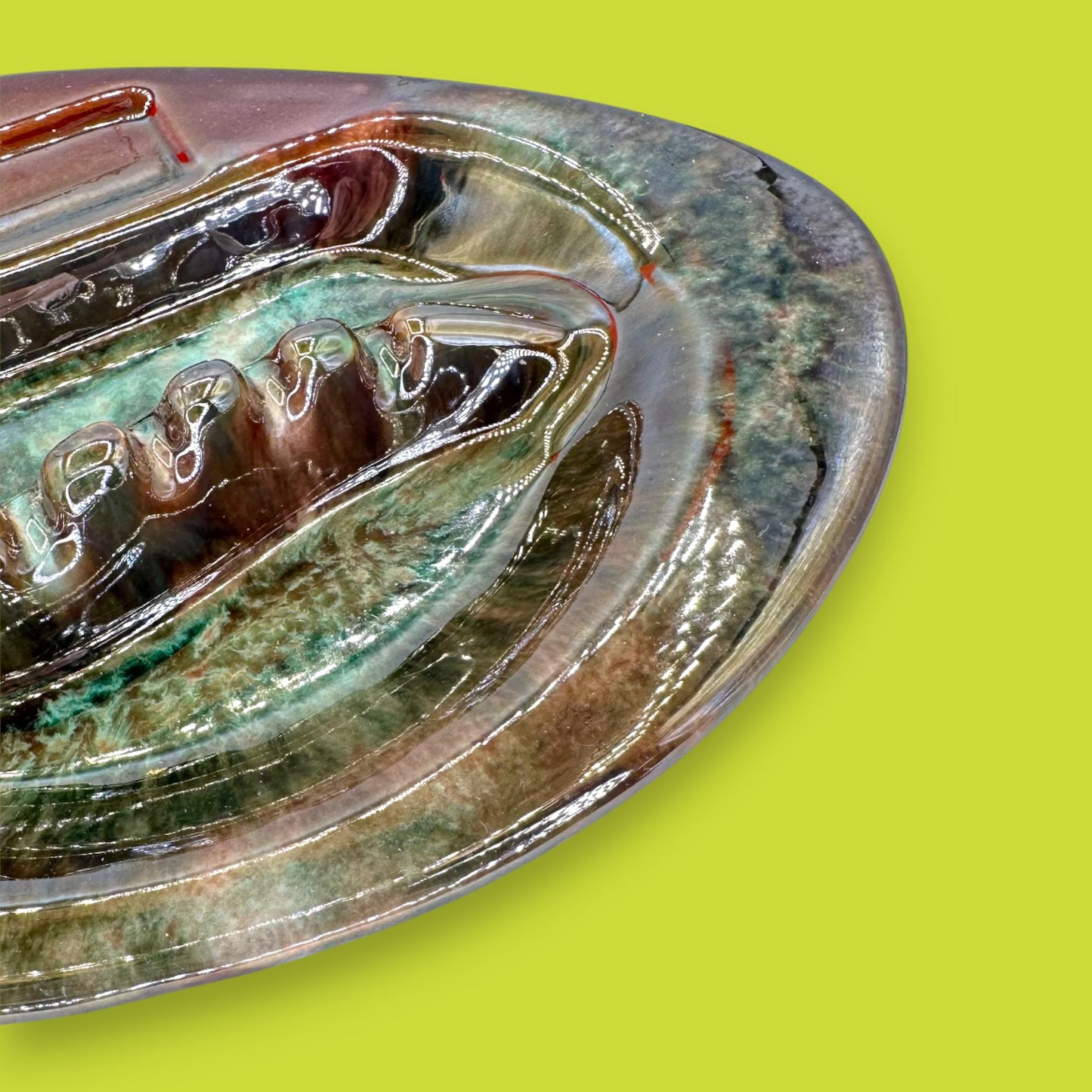 Green Drip Glaze Ashtray - MCM Ashtray - Mid Century Modern