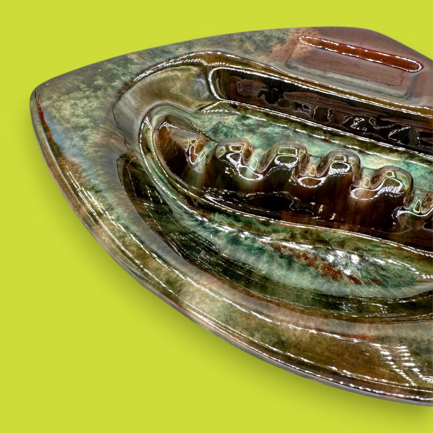 Green Drip Glaze Ashtray - MCM Ashtray - Mid Century Modern