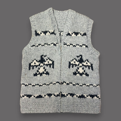 Handmade Cowichan Wool Sweater Vest With Eagle Pattern - Vintage - Womens Small