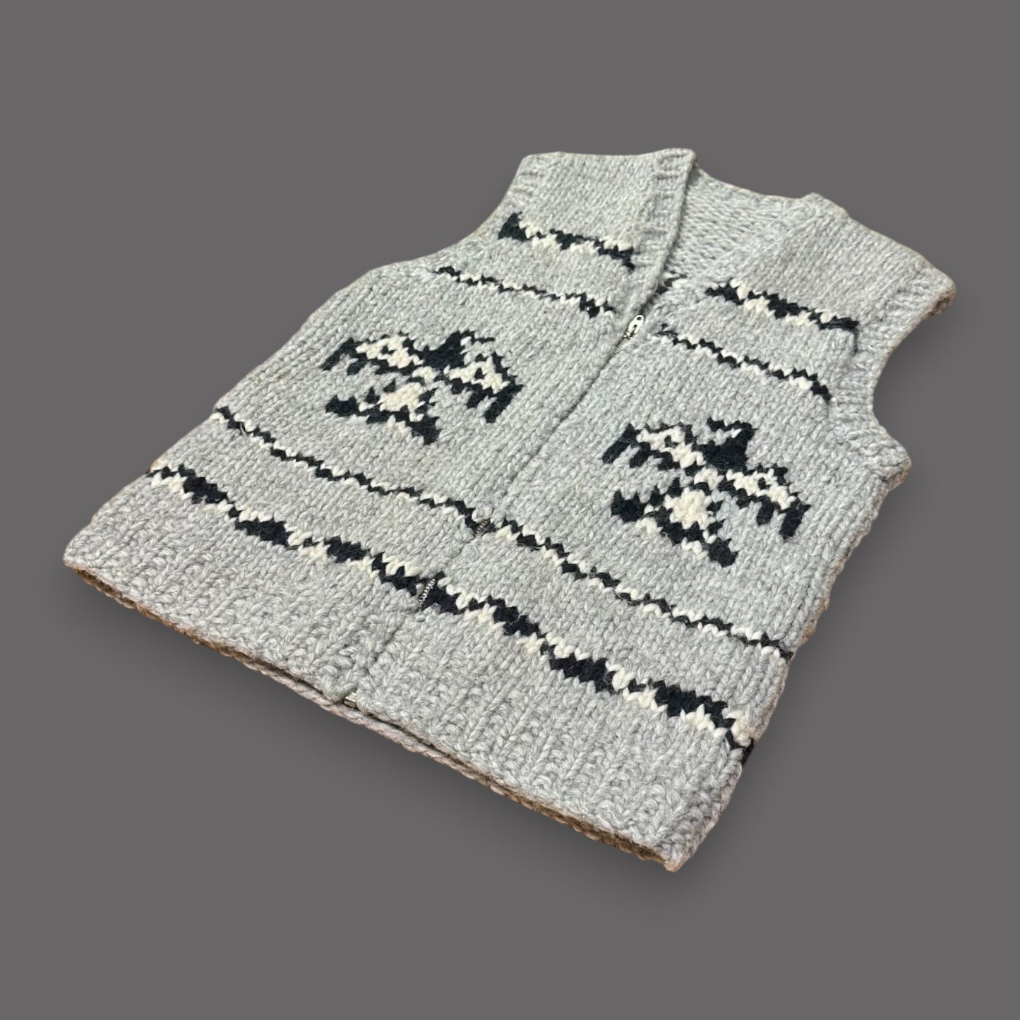 Handmade Cowichan Wool Sweater Vest With Eagle Pattern - Vintage - Womens Small