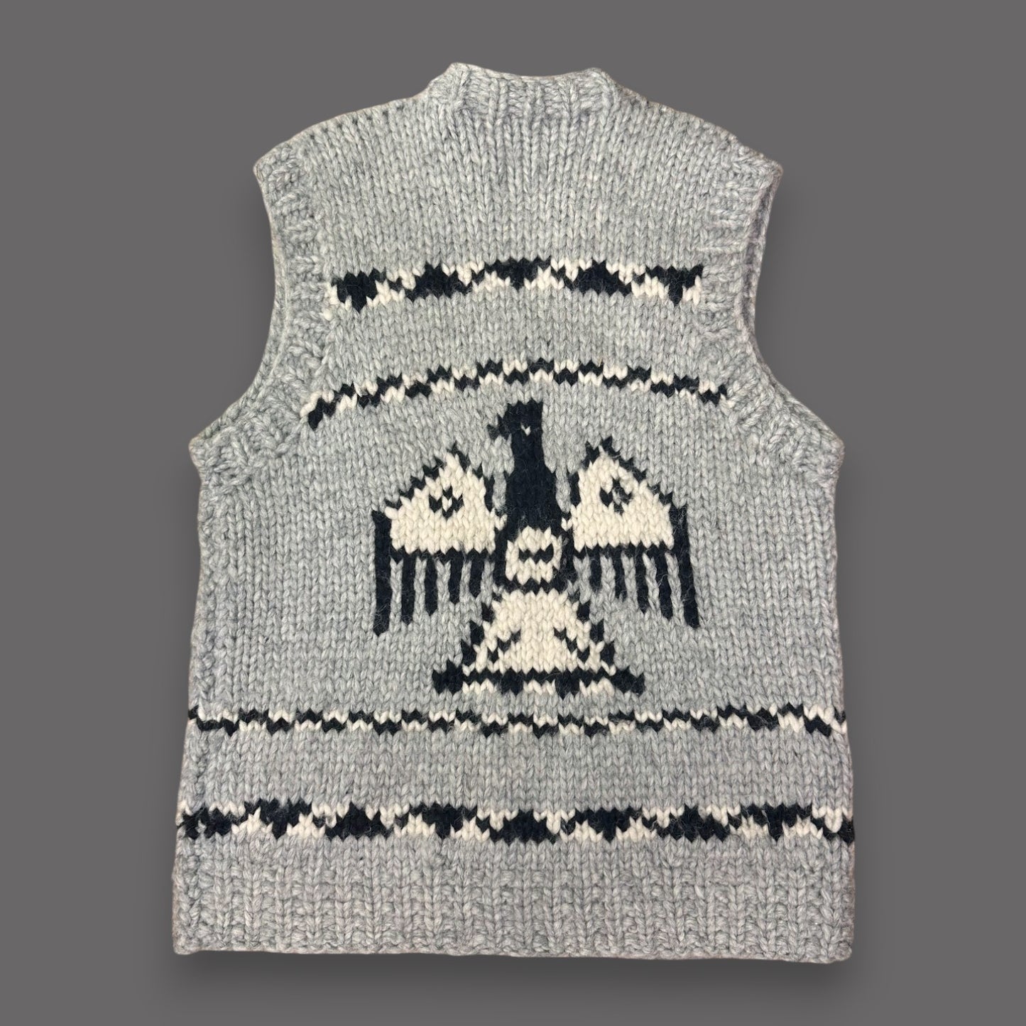 Handmade Cowichan Wool Sweater Vest With Eagle Pattern - Vintage - Womens Small