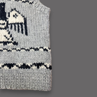 Handmade Cowichan Wool Sweater Vest With Eagle Pattern - Vintage - Womens Small
