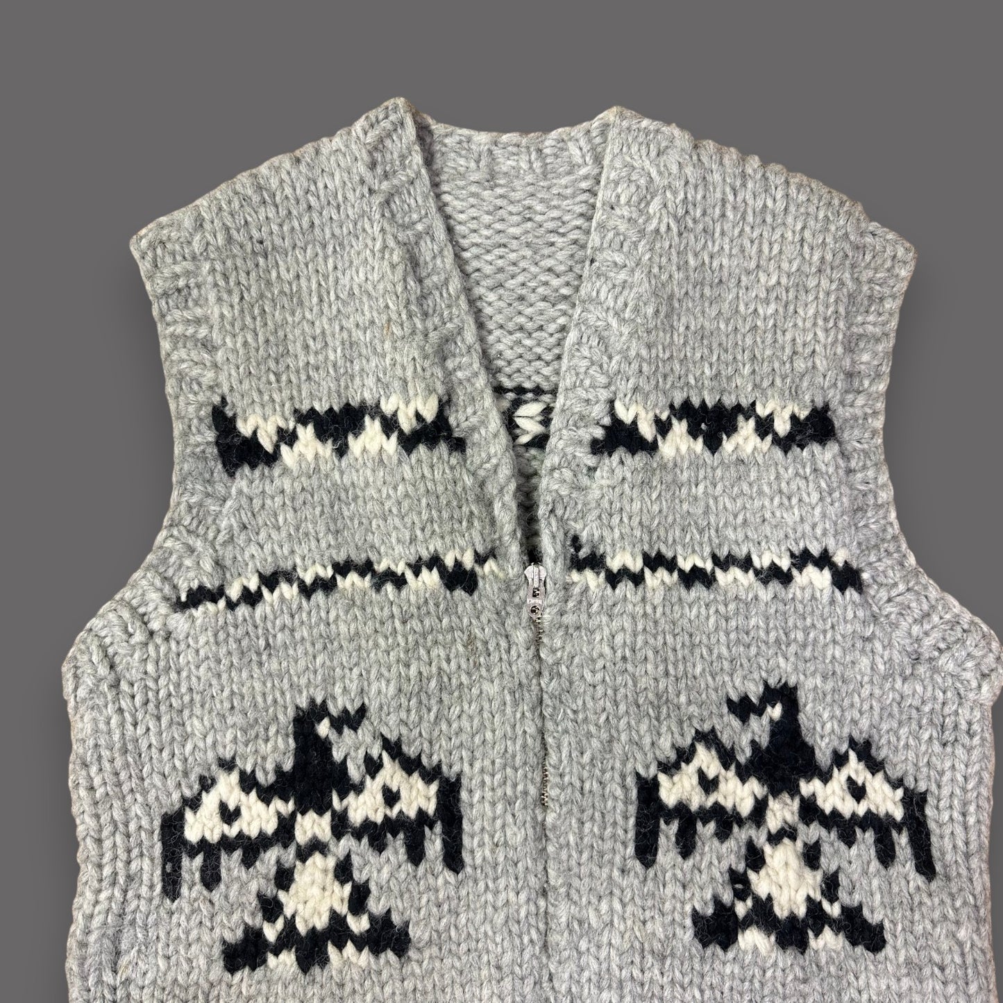 Handmade Cowichan Wool Sweater Vest With Eagle Pattern - Vintage - Womens Small