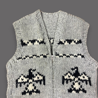 Handmade Cowichan Wool Sweater Vest With Eagle Pattern - Vintage - Womens Small