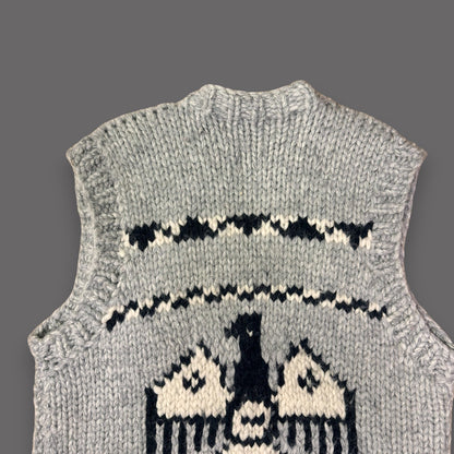 Handmade Cowichan Wool Sweater Vest With Eagle Pattern - Vintage - Womens Small