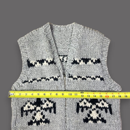 Handmade Cowichan Wool Sweater Vest With Eagle Pattern - Vintage - Womens Small