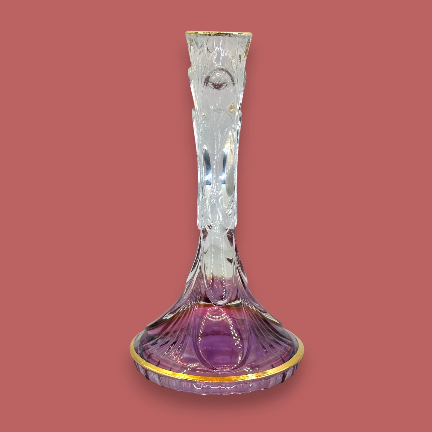 Lavender Crystal Candlestick With Gold Rim | Elegant Ombré Decor