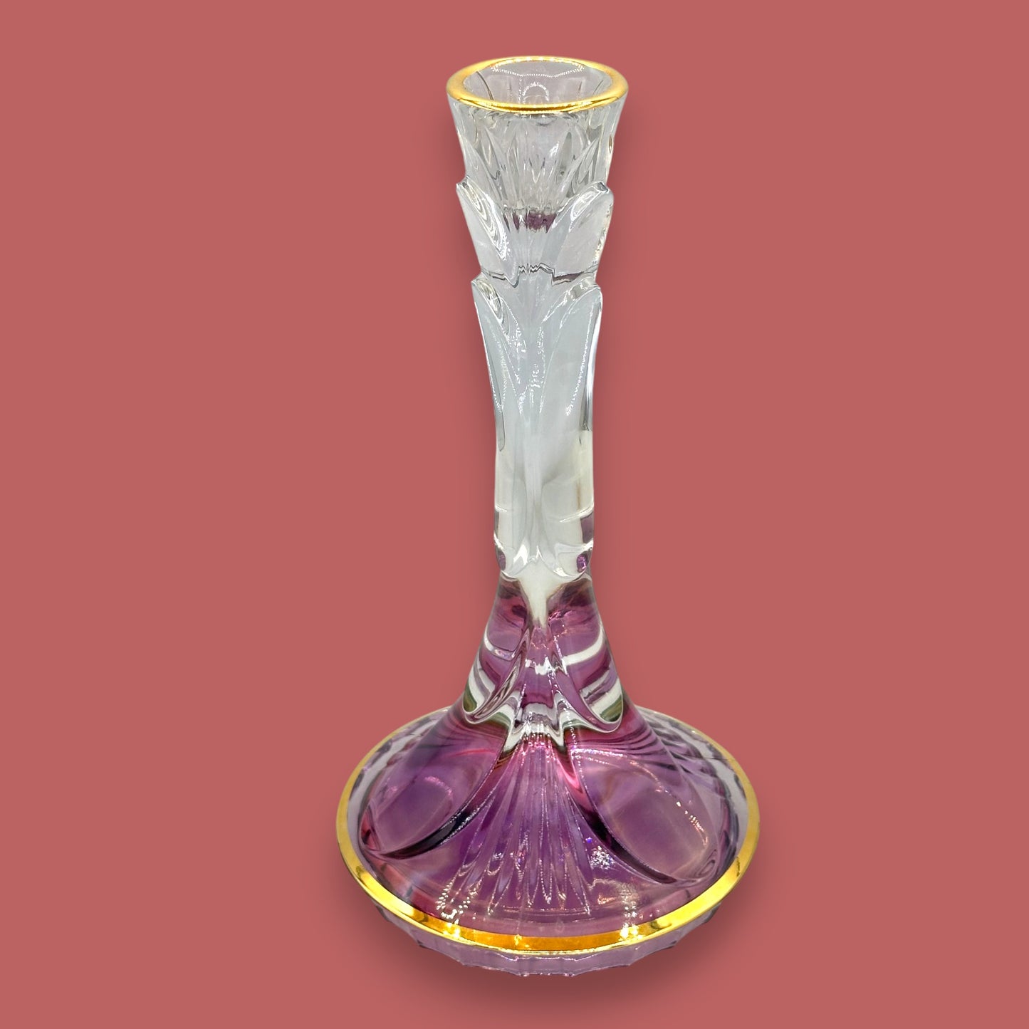 Lavender Crystal Candlestick With Gold Rim | Elegant Ombré Decor