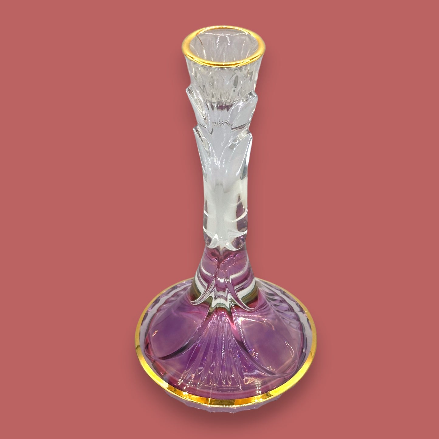 Lavender Crystal Candlestick With Gold Rim | Elegant Ombré Decor