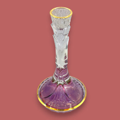 Lavender Crystal Candlestick With Gold Rim | Elegant Ombré Decor