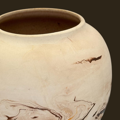 Vintage Nemadji Swirl Pottery Vase Handmade USA Bisque Clay Art
