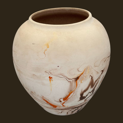 Vintage Nemadji Swirl Pottery Vase Handmade USA Bisque Clay Art