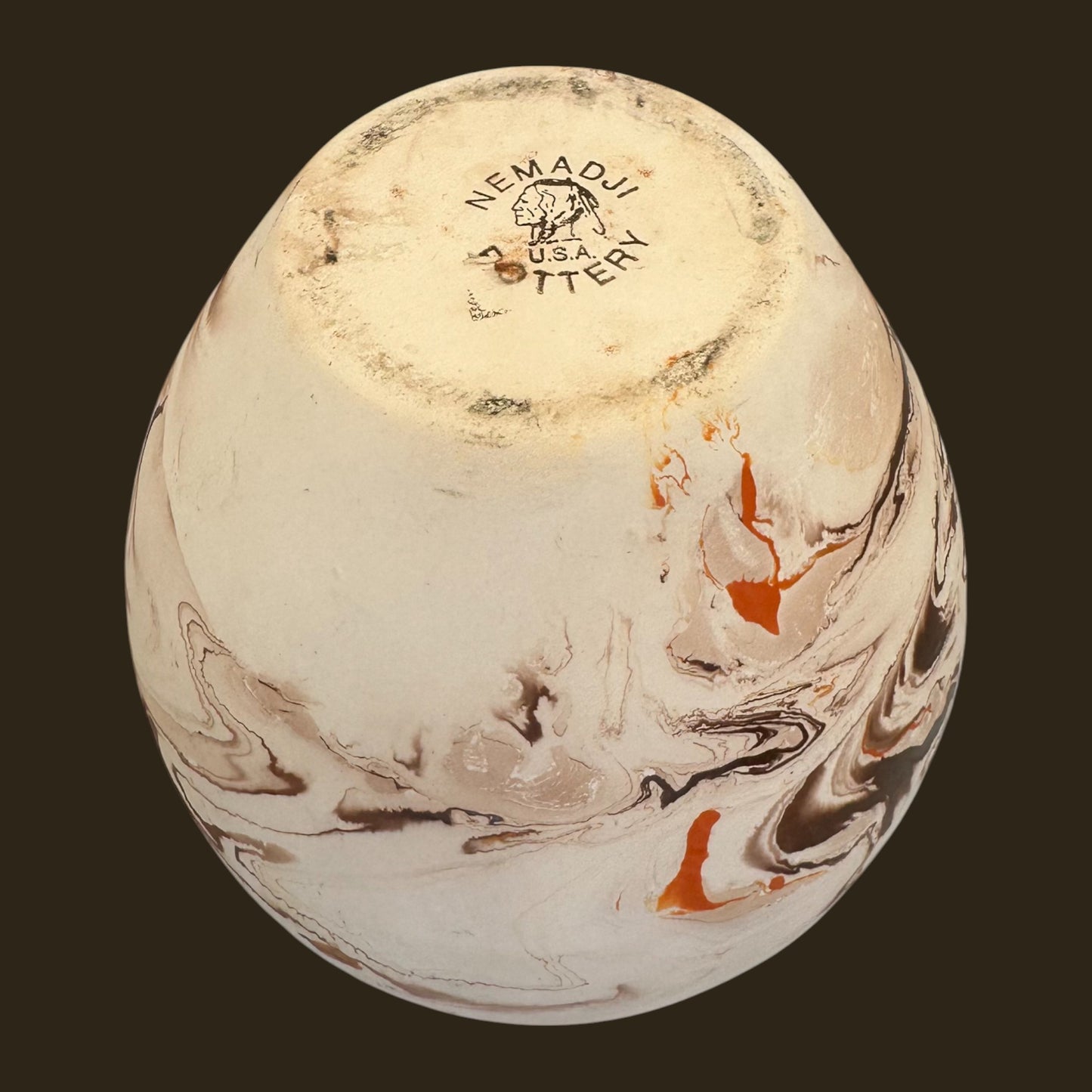 Vintage Nemadji Swirl Pottery Vase Handmade USA Bisque Clay Art