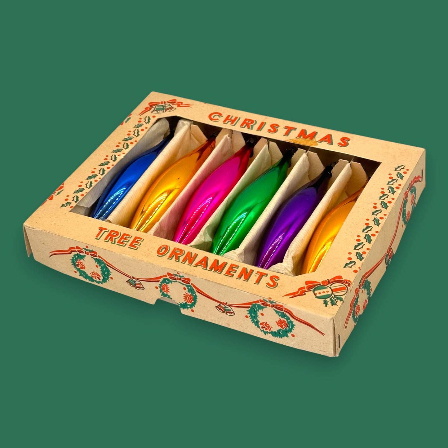 Vintage Rainbow Icicle Christmas Ornaments, Mercury Glass Box Set