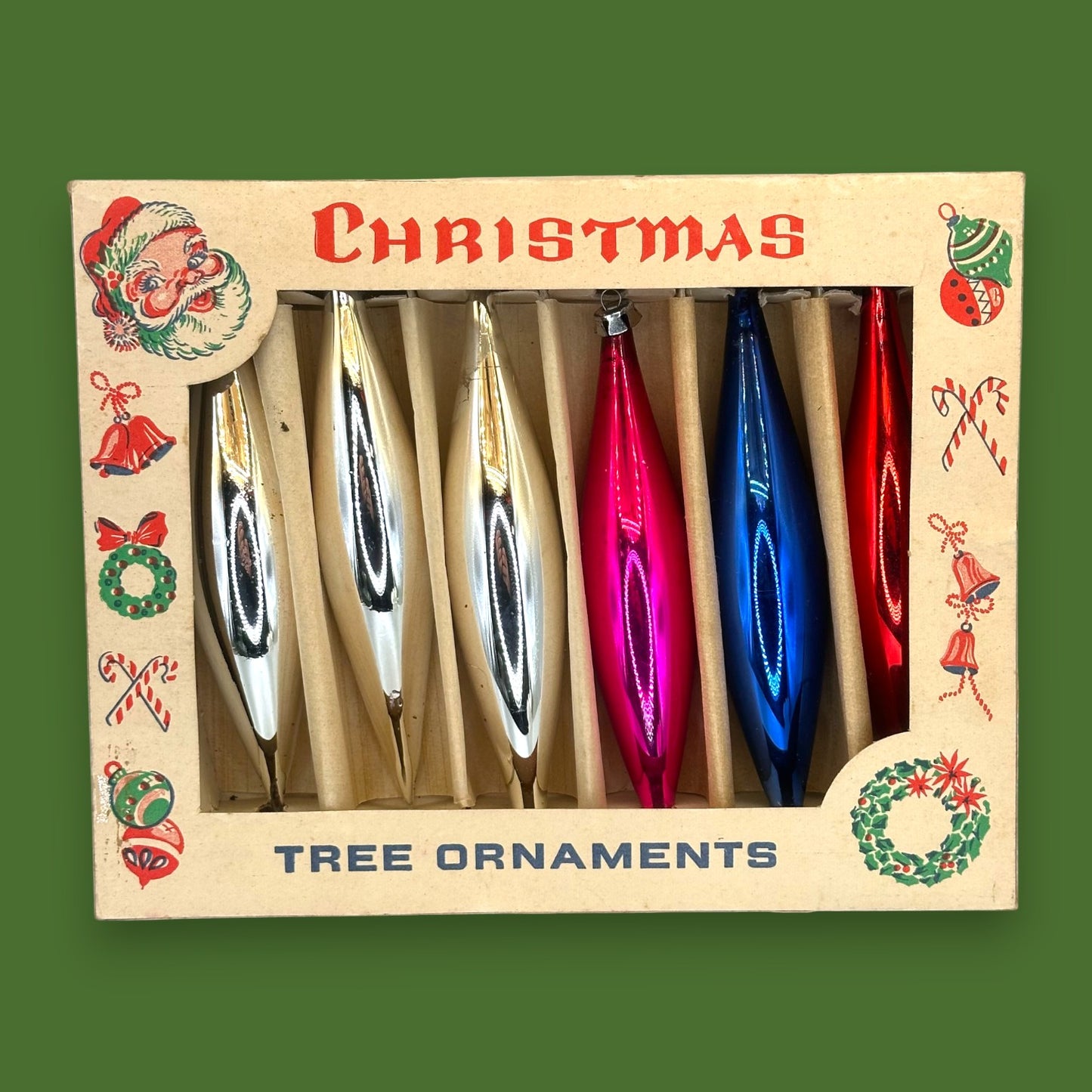Christmas Teardrop Christmas Ornaments - 6 Piece Box Set - Blue Silver Red Magenta🎄