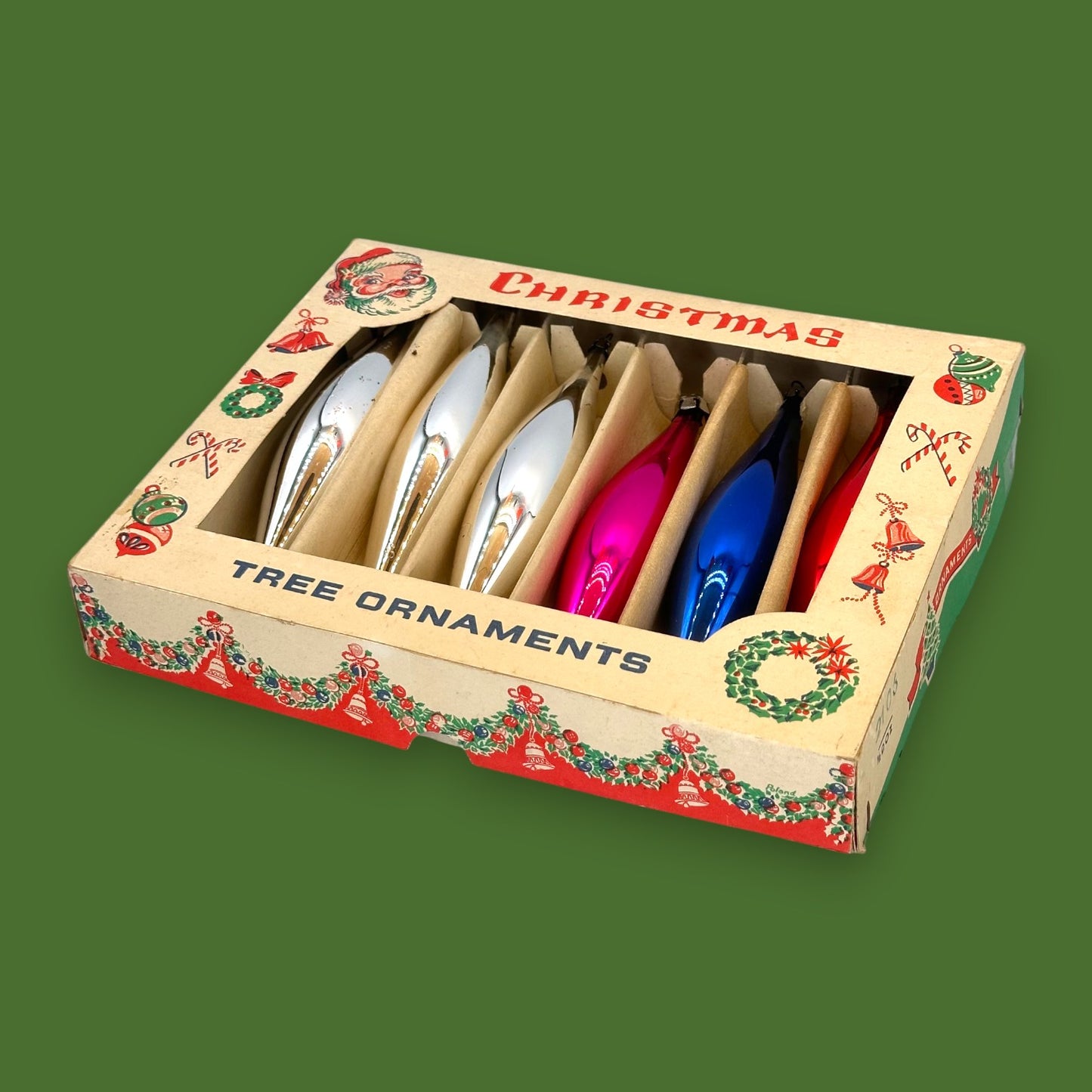 Christmas Teardrop Christmas Ornaments - 6 Piece Box Set - Blue Silver Red Magenta🎄