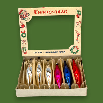 Christmas Teardrop Christmas Ornaments - 6 Piece Box Set - Blue Silver Red Magenta🎄