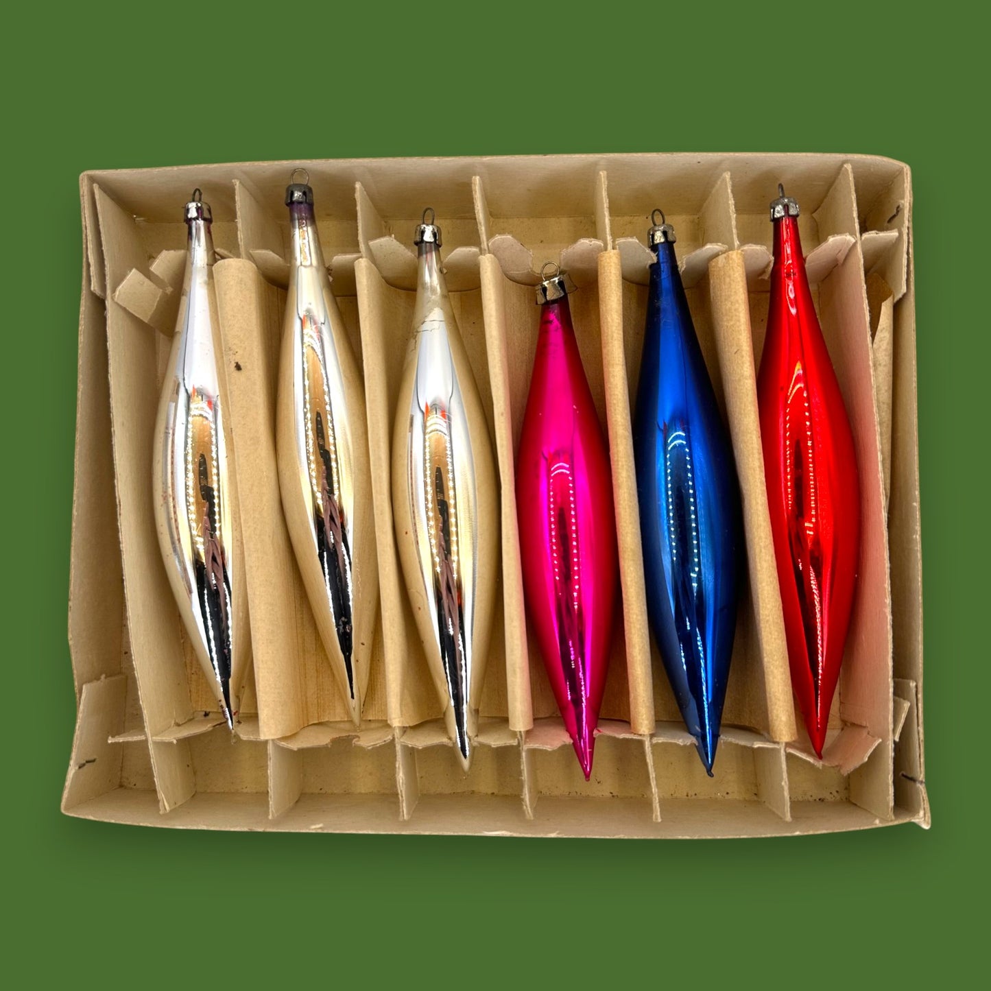 Christmas Teardrop Christmas Ornaments - 6 Piece Box Set - Blue Silver Red Magenta🎄