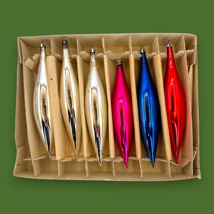 Christmas Teardrop Christmas Ornaments - 6 Piece Box Set - Blue Silver Red Magenta🎄