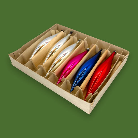 Christmas Teardrop Christmas Ornaments - 6 Piece Box Set - Blue Silver Red Magenta🎄