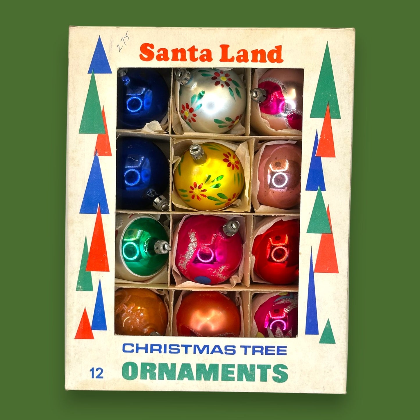 Vintage Santa Land Christmas Ornaments Glass Ball 12 x 2.25" Set with Original Box 🎁 🎄