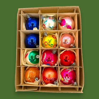 Vintage Santa Land Christmas Ornaments Glass Ball 12 x 2.25" Set with Original Box 🎁 🎄